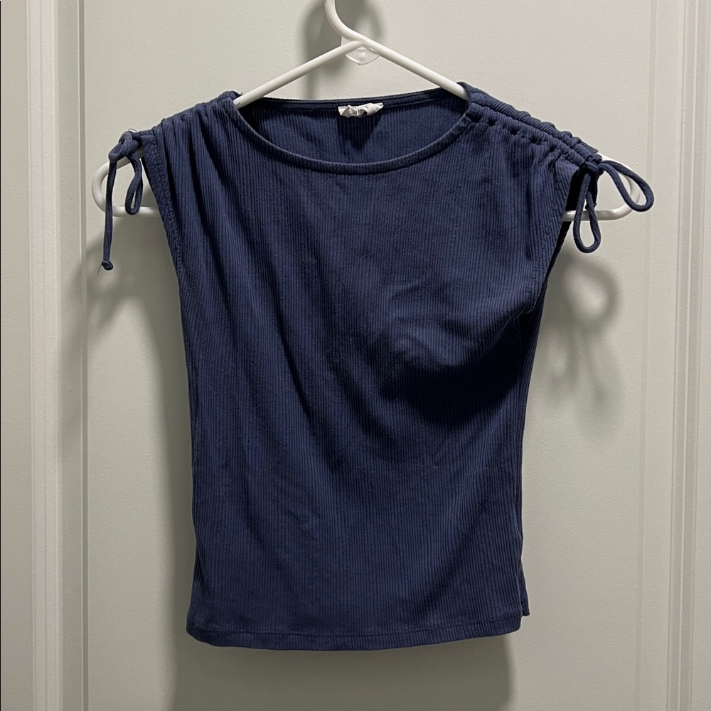 Blue Ribbed Cropped Tee